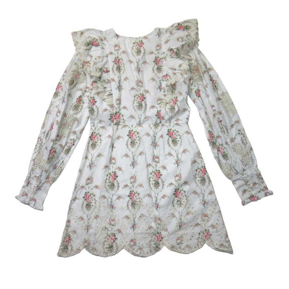 LoveShackFancy White Floral Ruffle Button-Front Mini Dress - Picture 7 of 7
